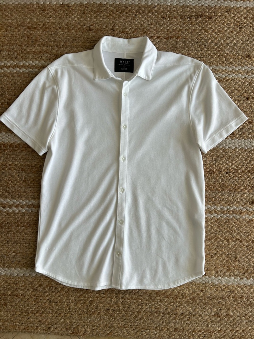 BYLT Basics Lux Pique Shirt Short Sleeve Button Down White